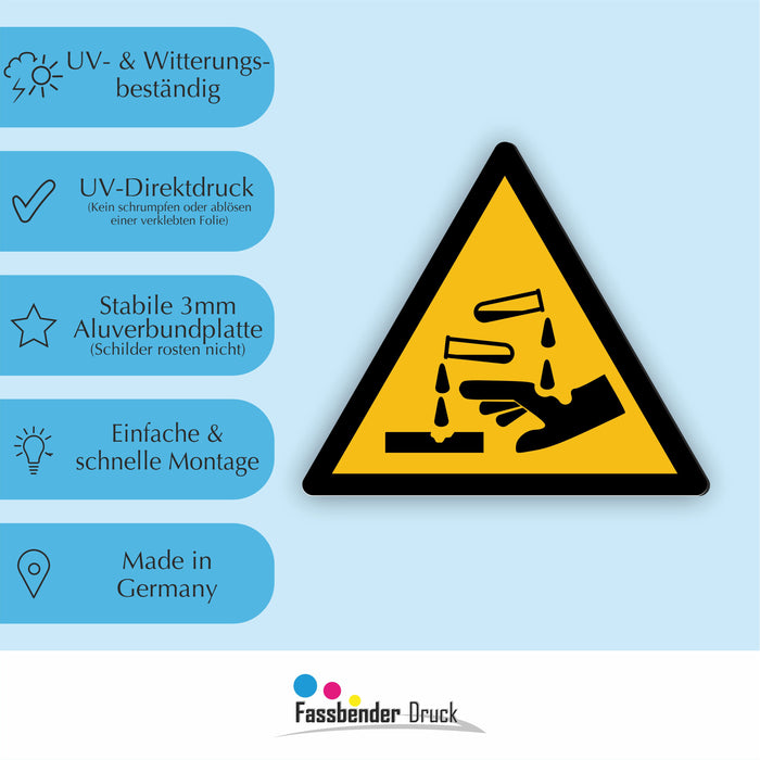 Warnzeichen (W023) Warnung vor ätzenden Stoffen - nach DIN EN ISO 7010