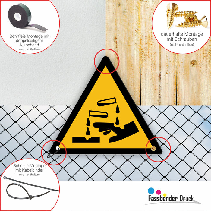 Warnzeichen (W023) Warnung vor ätzenden Stoffen - nach DIN EN ISO 7010