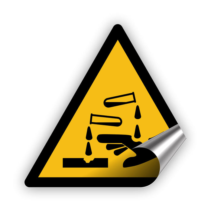 Warnzeichen (W023) Warnung vor ätzenden Stoffen - nach DIN EN ISO 7010