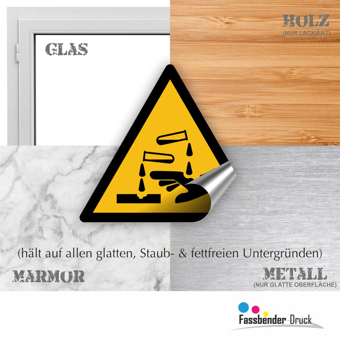 Warnzeichen (W023) Warnung vor ätzenden Stoffen - nach DIN EN ISO 7010