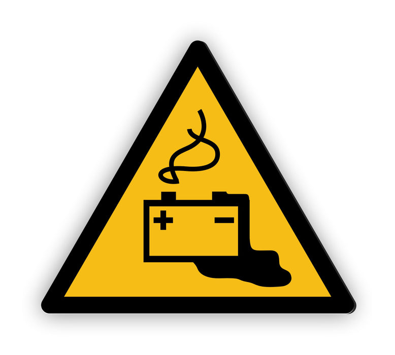 Warnzeichen (W026) Warnung vor Gefahren durch das Aufladen von Batterien - nach DIN EN ISO 7010