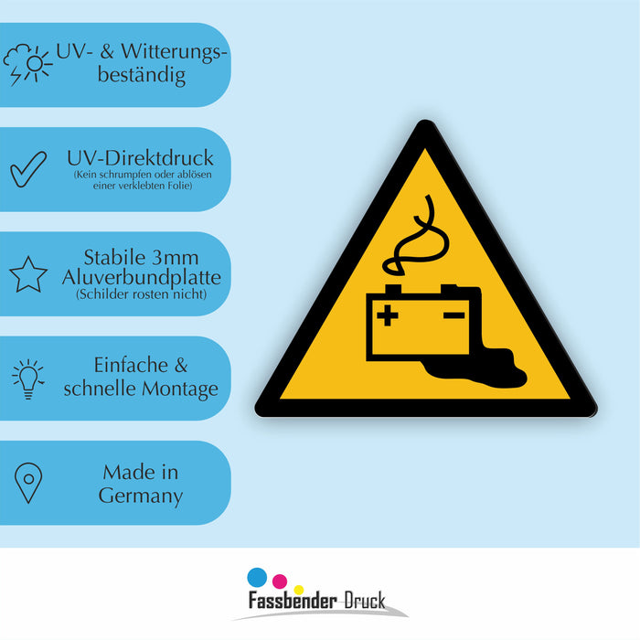 Warnzeichen (W026) Warnung vor Gefahren durch das Aufladen von Batterien - nach DIN EN ISO 7010