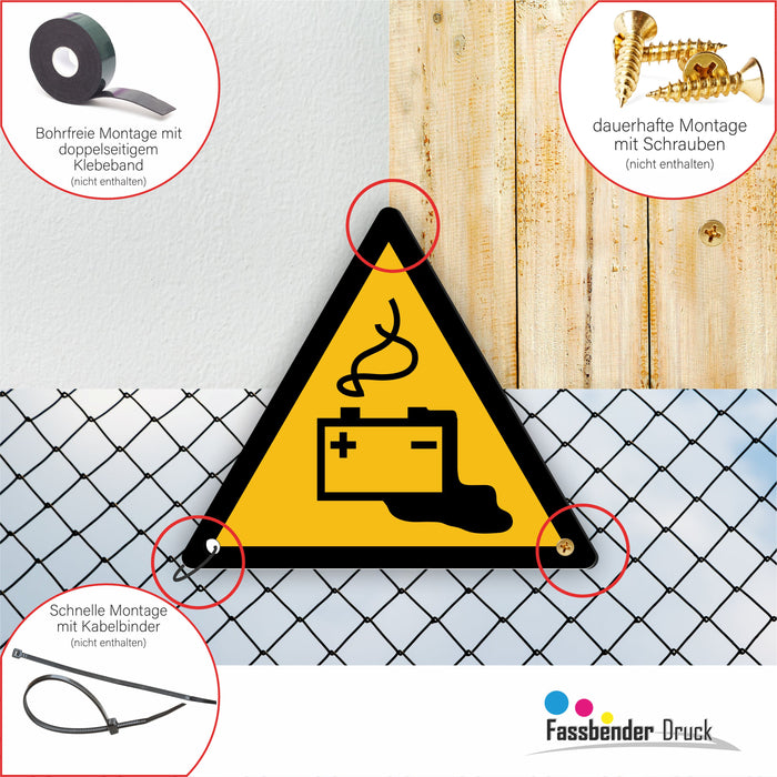 Warnzeichen (W026) Warnung vor Gefahren durch das Aufladen von Batterien - nach DIN EN ISO 7010
