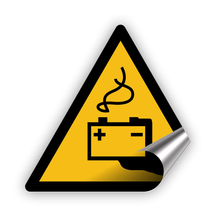 Warnzeichen (W026) Warnung vor Gefahren durch das Aufladen von Batterien - nach DIN EN ISO 7010