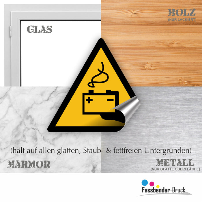 Warnzeichen (W026) Warnung vor Gefahren durch das Aufladen von Batterien - nach DIN EN ISO 7010