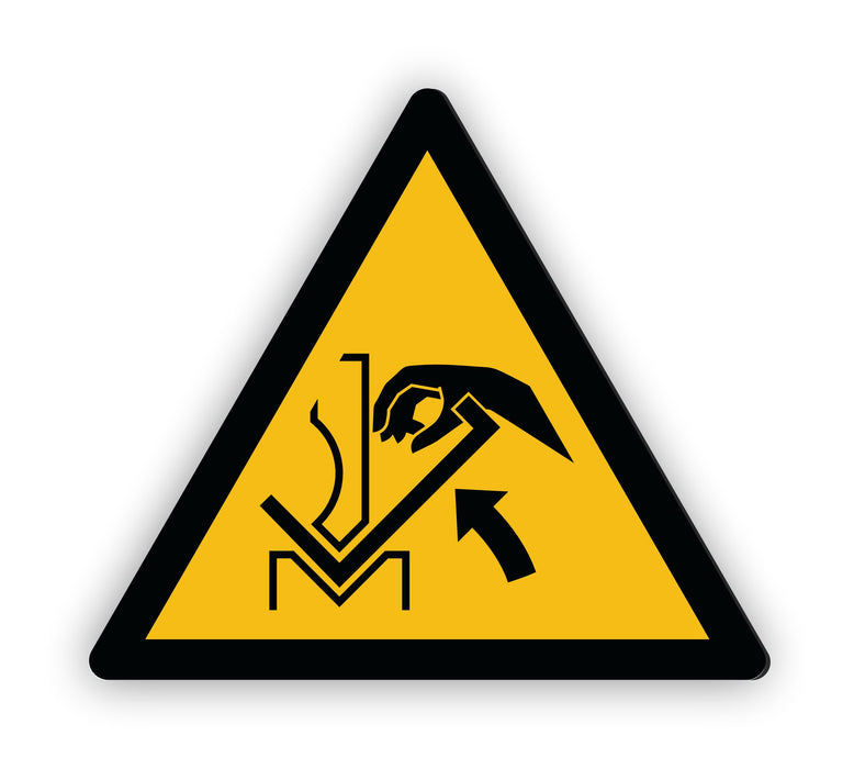 Warnzeichen (W031) Handquetschung zwischen dem Werkzeug der Abkantpresse - nach DIN EN ISO 7010