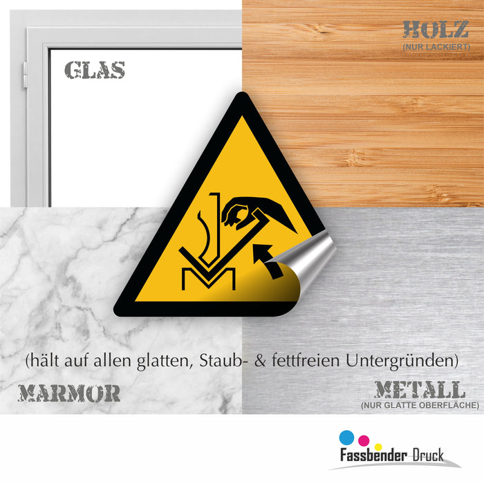 Warnzeichen (W031) Handquetschung zwischen dem Werkzeug der Abkantpresse - nach DIN EN ISO 7010