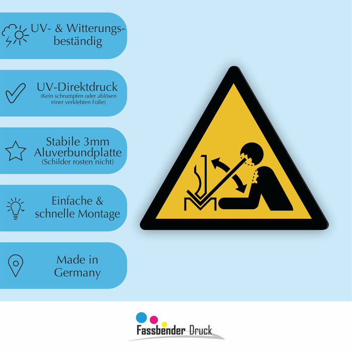 Warnzeichen (W032) Warnung vor hochschnellendem Werkstück in einer Presse - nach DIN EN ISO 7010
