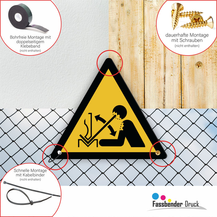 Warnzeichen (W032) Warnung vor hochschnellendem Werkstück in einer Presse - nach DIN EN ISO 7010