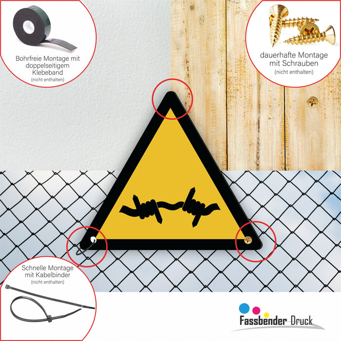 Warnzeichen (W033) Warnung vor Stacheldraht - nach DIN EN ISO 7010