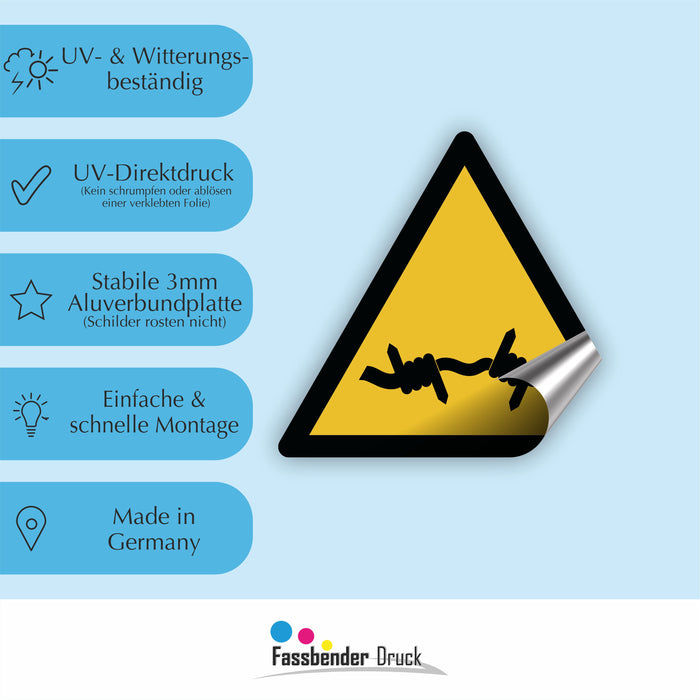 Warnzeichen (W033) Warnung vor Stacheldraht - nach DIN EN ISO 7010