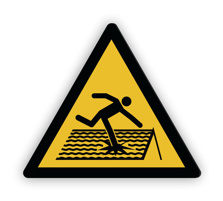 Warnzeichen (W036) Warnung vor nicht durchtrittsicherem Dach - nach DIN EN ISO 7010