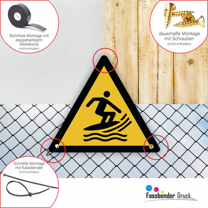 Warnzeichen (W046) Warnung vor Surfsportgebiet - nach DIN EN ISO 7010