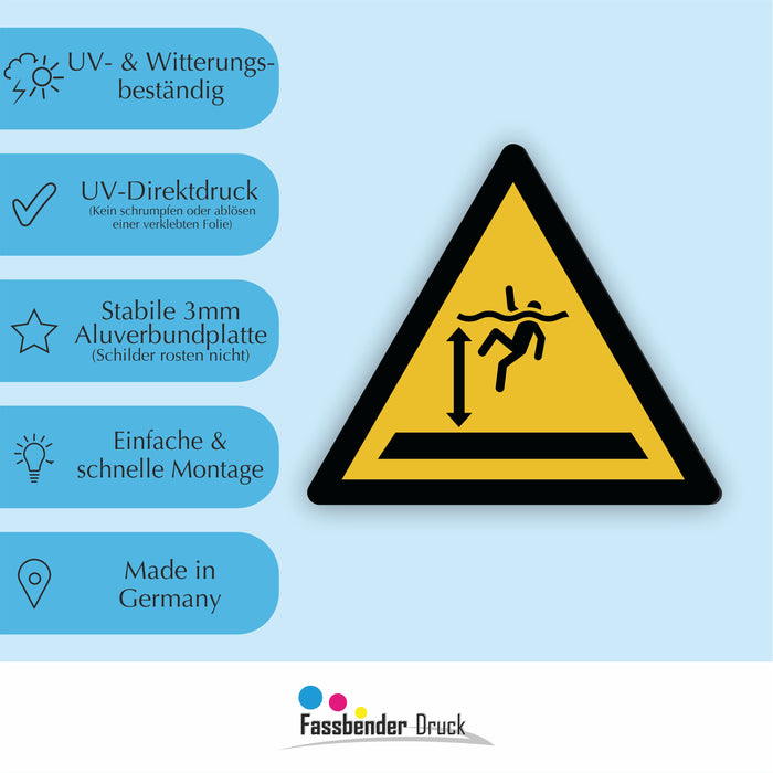Warnzeichen (W047) Warnung vor tiefem Wasser - nach DIN EN ISO 7010