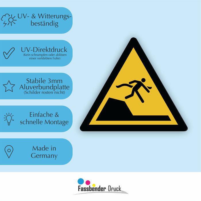 Warnzeichen (W050) Warnung vor unvermittelter Tiefenänderung in Schwimm- oder Freizeitbecken - nach DIN EN ISO 7010