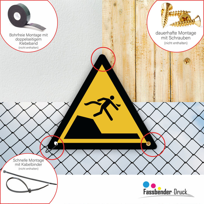 Warnzeichen (W050) Warnung vor unvermittelter Tiefenänderung in Schwimm- oder Freizeitbecken - nach DIN EN ISO 7010