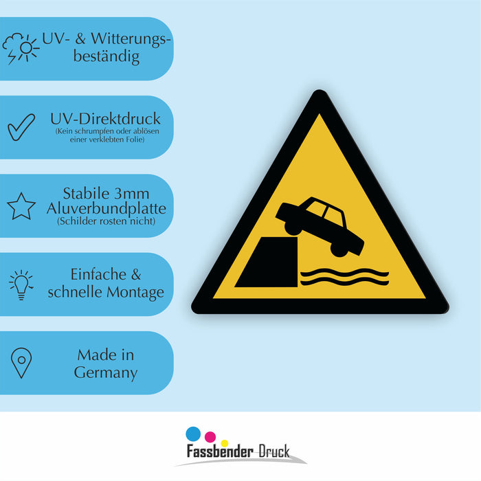 Warnzeichen (W051) Warnung vor ungesicherter Uferkante - nach DIN EN ISO 7010