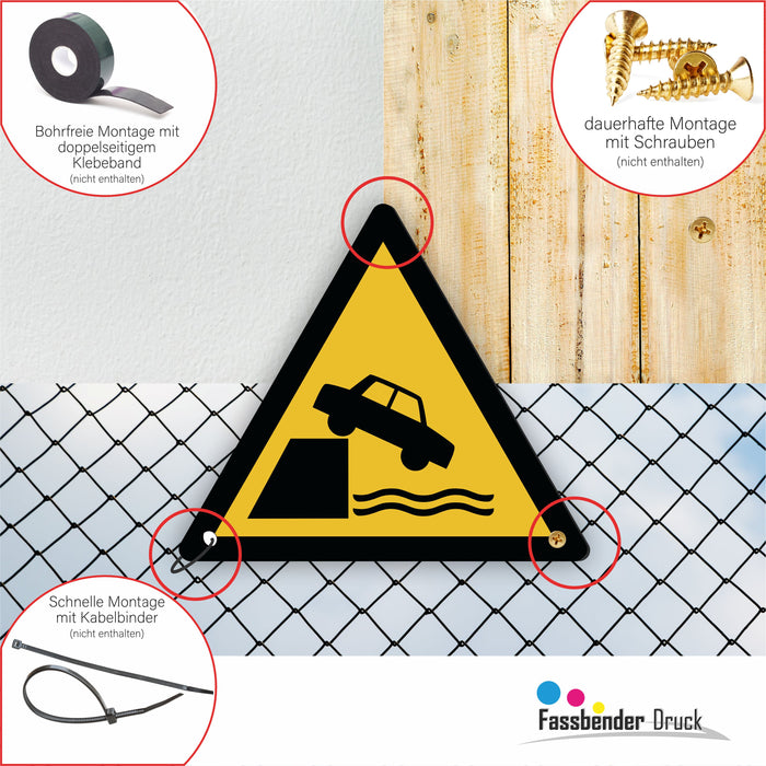 Warnzeichen (W051) Warnung vor ungesicherter Uferkante - nach DIN EN ISO 7010