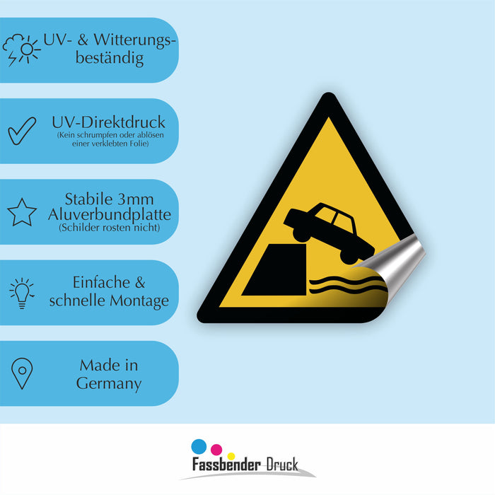 Warnzeichen (W051) Warnung vor ungesicherter Uferkante - nach DIN EN ISO 7010