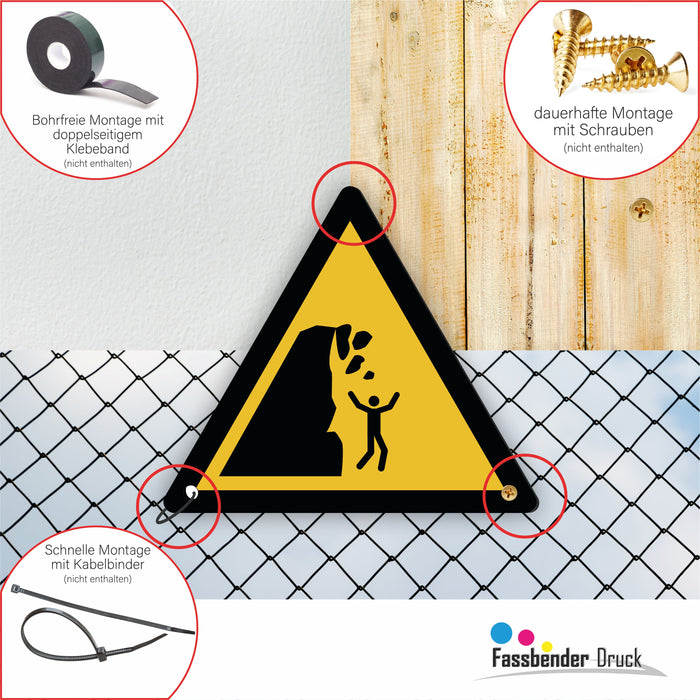 Warnzeichen (W053) Warnung vor Steinschlag von instabiler Klippe - nach DIN EN ISO 7010