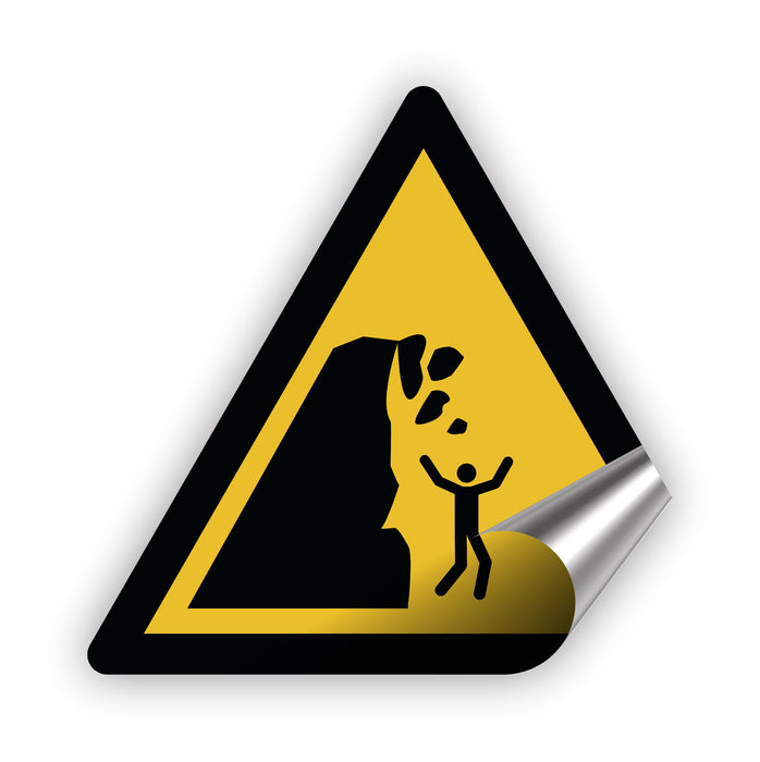 Warnzeichen (W053) Warnung vor Steinschlag von instabiler Klippe - nach DIN EN ISO 7010