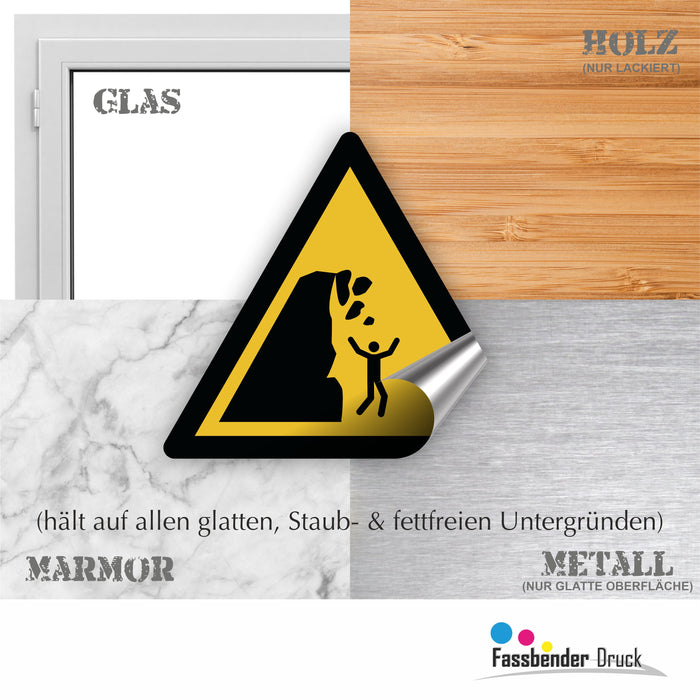 Warnzeichen (W053) Warnung vor Steinschlag von instabiler Klippe - nach DIN EN ISO 7010