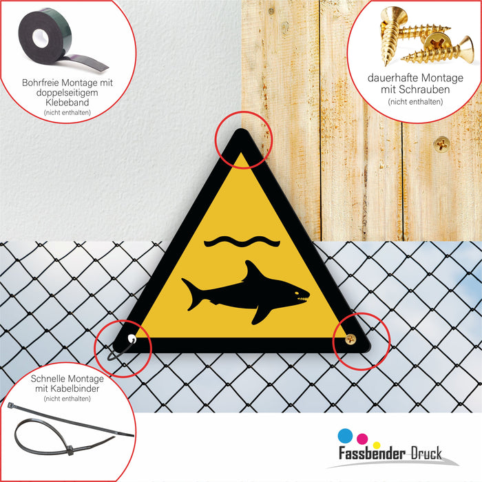Warnzeichen (W054) Warnung vor Haien - nach DIN EN ISO 7010