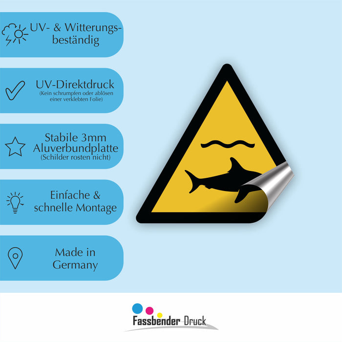 Warnzeichen (W054) Warnung vor Haien - nach DIN EN ISO 7010
