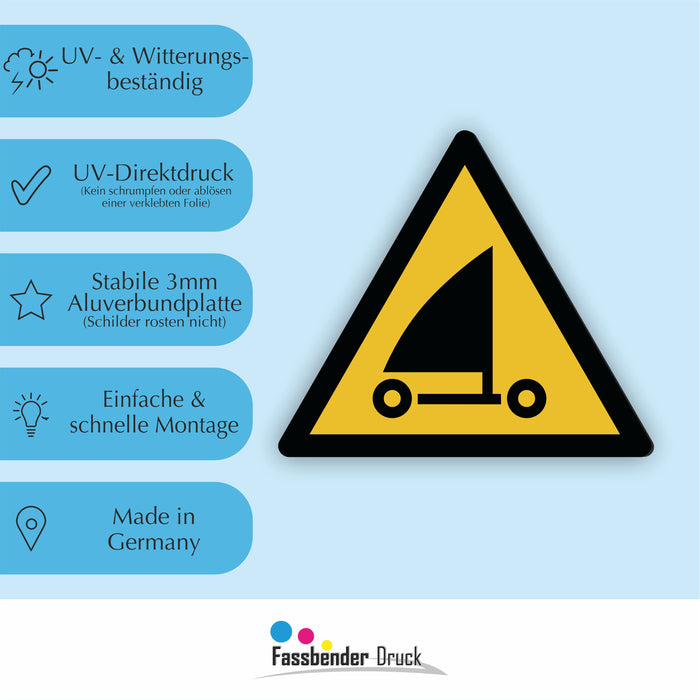 Warnzeichen (W059) Warnung vor Strandseglern - nach DIN EN ISO 7010