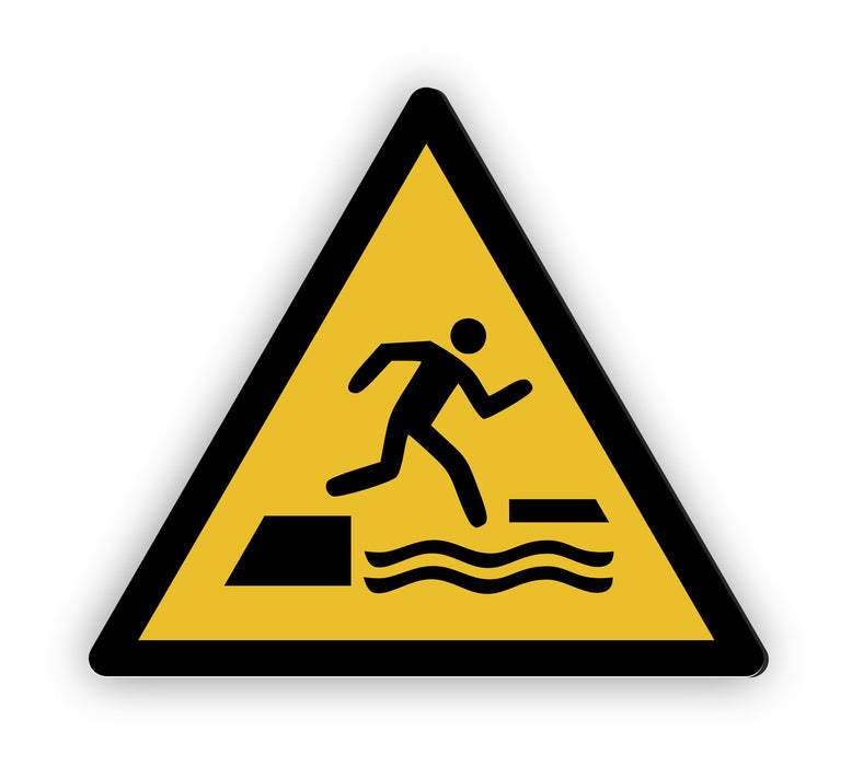 Warnzeichen (W068) Warnung vor dem ins Wasser Fallen beim Betreten oder Verlassen einer schwimmenden Fläche - nach DIN EN ISO 7010