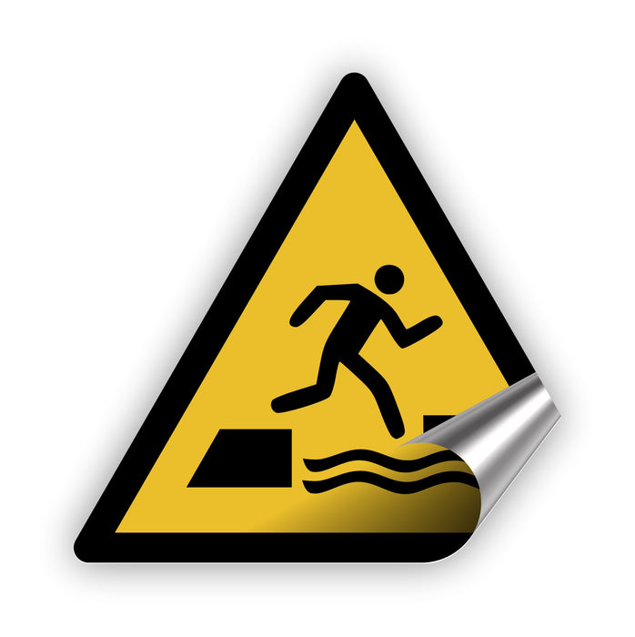 Warnzeichen (W068) Warnung vor dem ins Wasser Fallen beim Betreten oder Verlassen einer schwimmenden Fläche - nach DIN EN ISO 7010