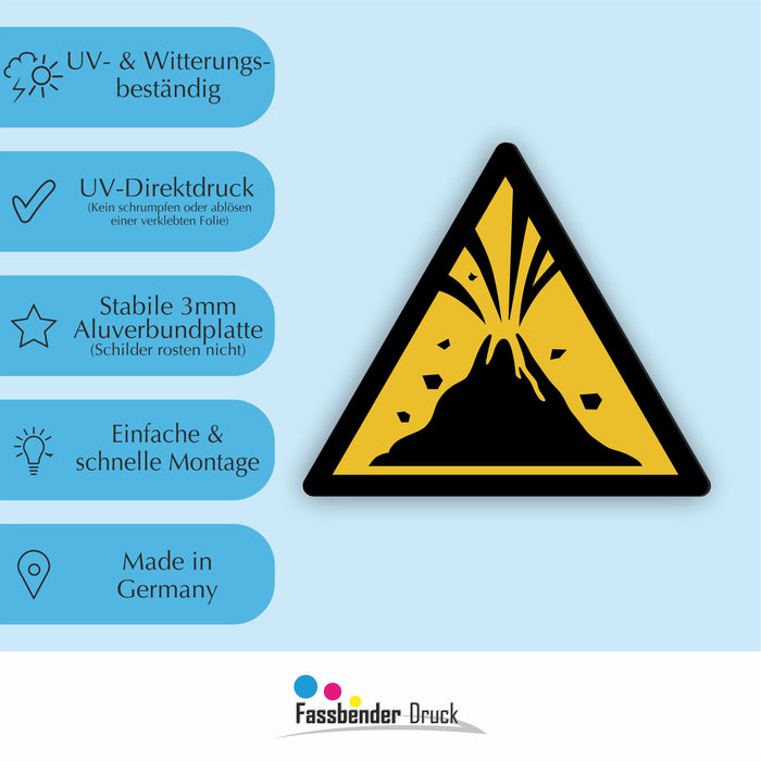 Warnzeichen (W075) Warnung vor aktivem Vulkangebiet - nach DIN EN ISO 7010