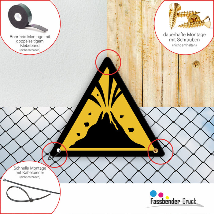 Warnzeichen (W075) Warnung vor aktivem Vulkangebiet - nach DIN EN ISO 7010