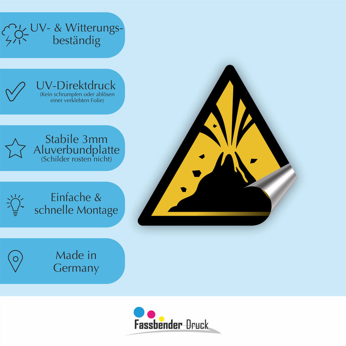 Warnzeichen (W075) Warnung vor aktivem Vulkangebiet - nach DIN EN ISO 7010