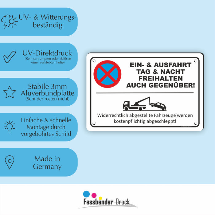 PV-023 Ein- & Ausfahrt auch gegenüber freihalten – Schild Parken verboten