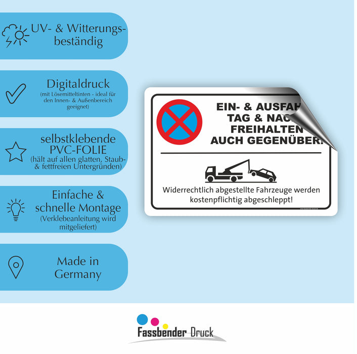 PV-023 Ein- & Ausfahrt auch gegenüber freihalten – Schild Parken verboten
