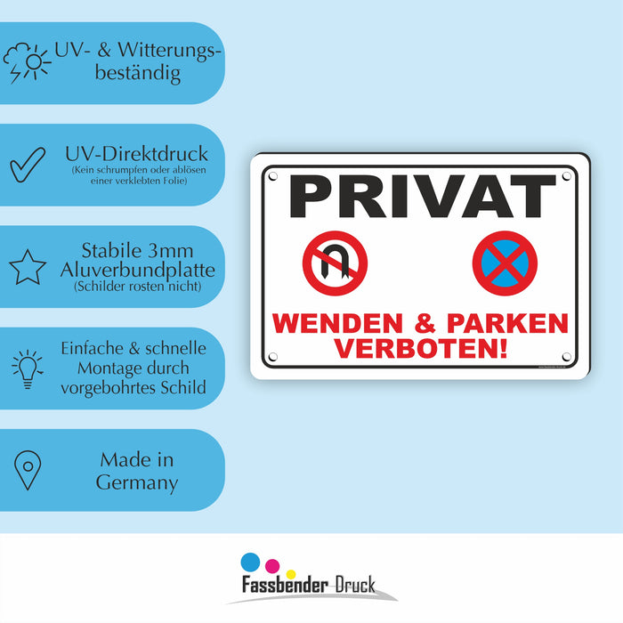 D-046 Parkverbotsschild Privatparkplatz – Schild Wenden & Parken verboten