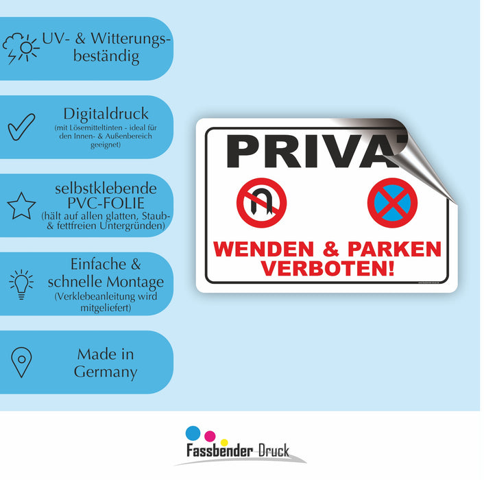 D-046 Parkverbotsschild Privatparkplatz – Schild Wenden & Parken verboten
