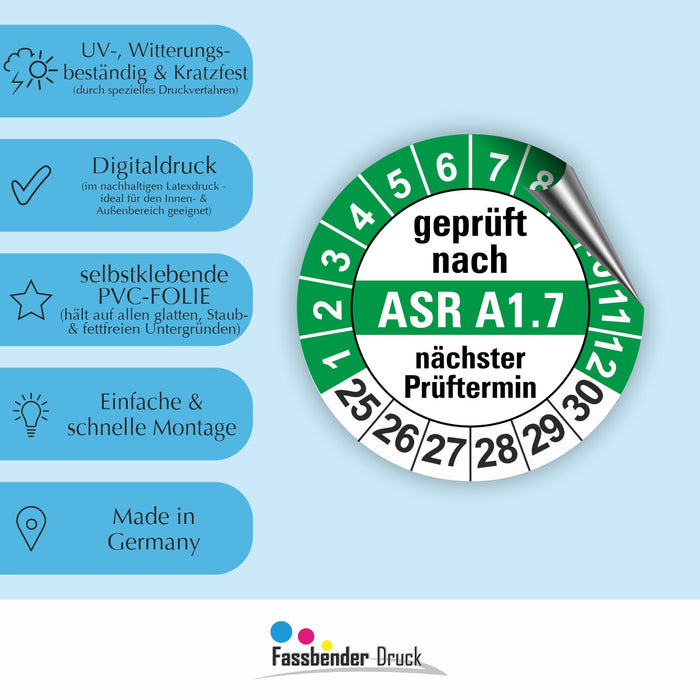 ASR A1.7 Wartungsetiketten / Prüfplaketten / Prüfetiketten