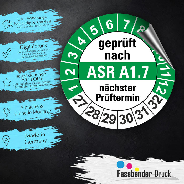 ASR A1.7 Wartungsetiketten / Prüfplaketten / Prüfetiketten