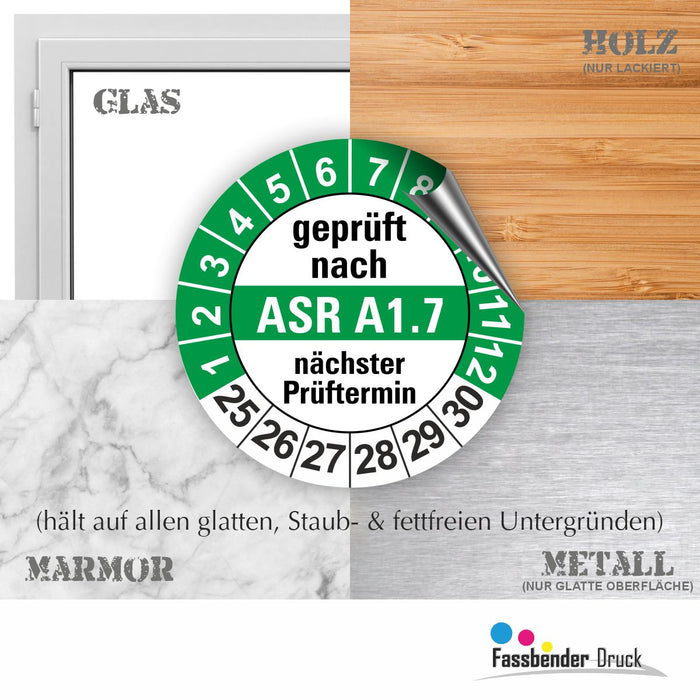 ASR A1.7 Wartungsetiketten / Prüfplaketten / Prüfetiketten