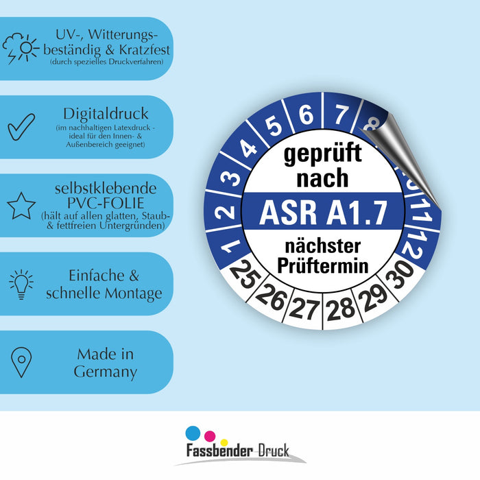 ASR A1.7 Wartungsetiketten / Prüfplaketten / Prüfetiketten