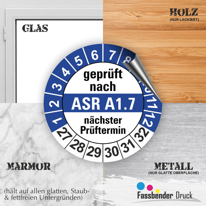 ASR A1.7 Wartungsetiketten / Prüfplaketten / Prüfetiketten