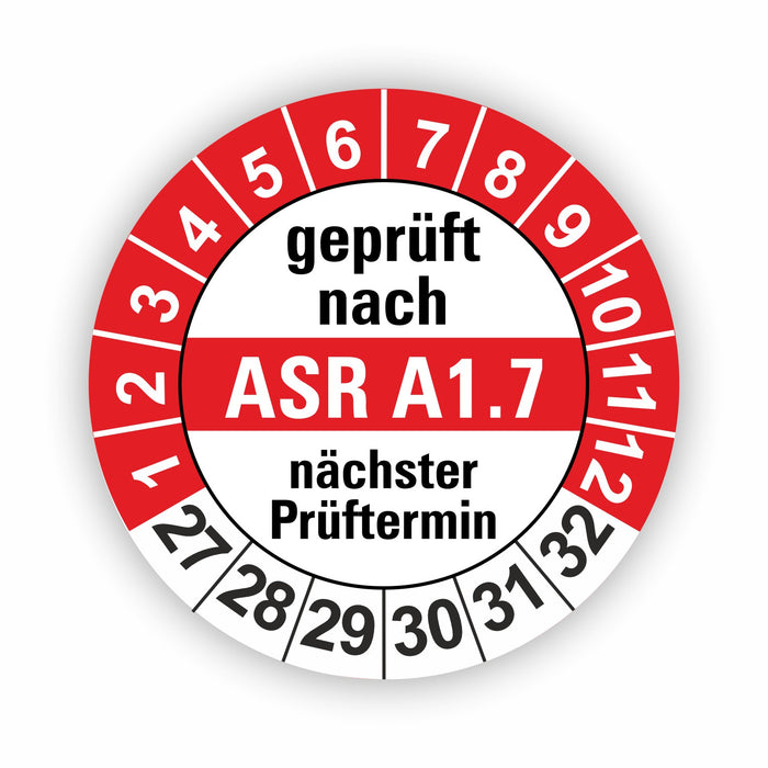 ASR A1.7 Wartungsetiketten / Prüfplaketten / Prüfetiketten