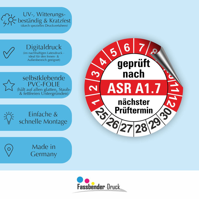 ASR A1.7 Wartungsetiketten / Prüfplaketten / Prüfetiketten