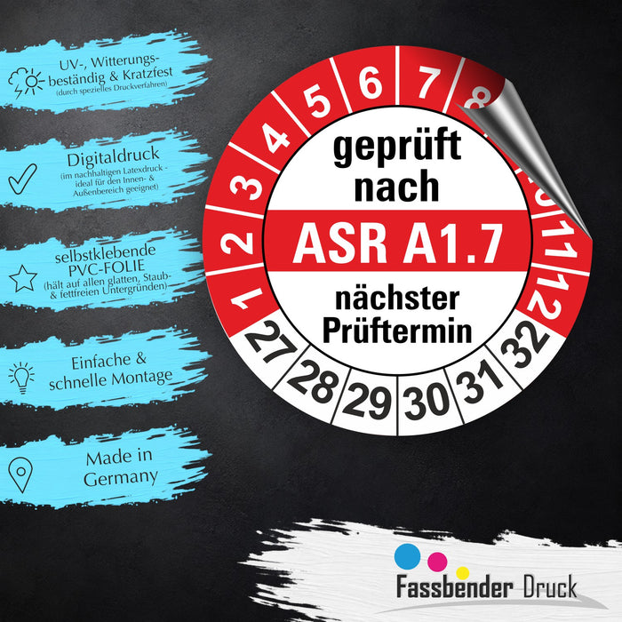 ASR A1.7 Wartungsetiketten / Prüfplaketten / Prüfetiketten