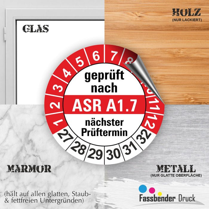 ASR A1.7 Wartungsetiketten / Prüfplaketten / Prüfetiketten