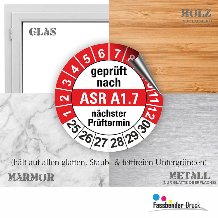 ASR A1.7 Wartungsetiketten / Prüfplaketten / Prüfetiketten