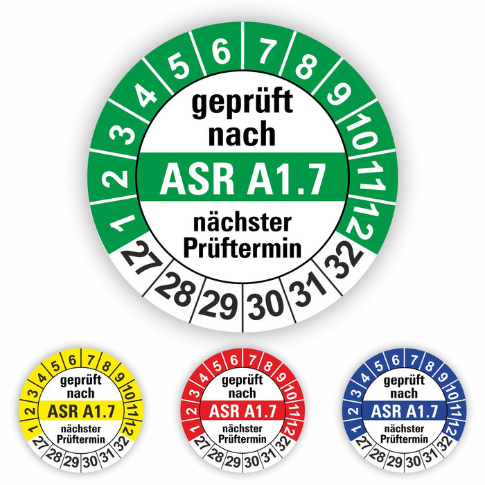 ASR A1.7 Wartungsetiketten / Prüfplaketten / Prüfetiketten