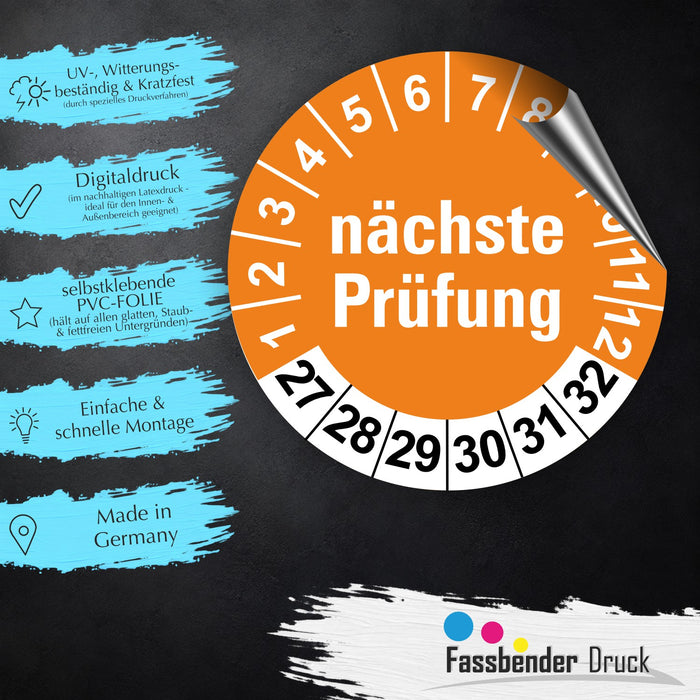 Nächste Prüfung ORANGE Wartungsetiketten / Prüfplaketten / Prüfetiketten